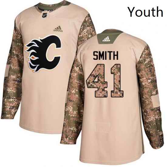 Youth Adidas Calgary Flames 41 Mike Smith Authentic Camo Veterans Day Practice NHL Jersey